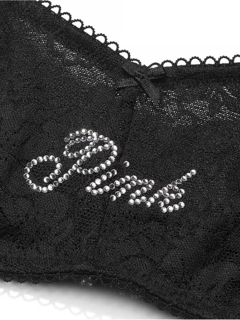 PINK Victoria's Secret Black Lace Brief with Rhinestone Script